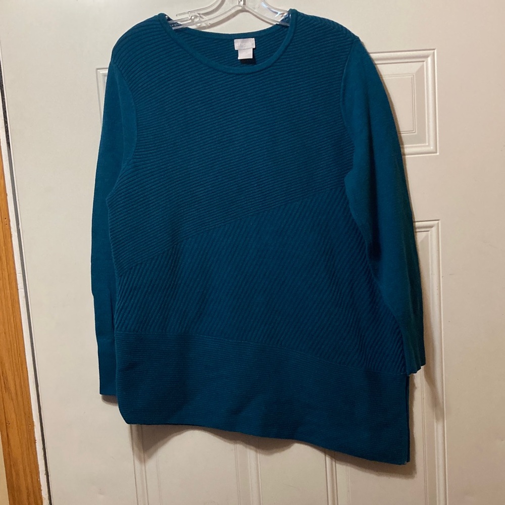 Chico's Teal Ribbed Knit Sweater 2